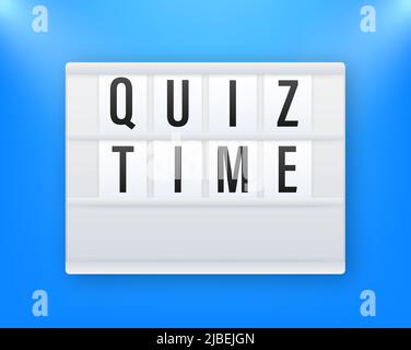 Quiz time lightbox with clock, concept of questionnaire show sing, quiz button, question competition. Vector stock illustration Stock Vector