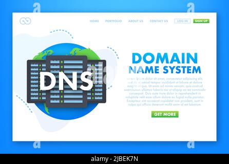 DNS Domain Name System Server. Global communication network concept. Web search concept. Vector illustration Stock Vector