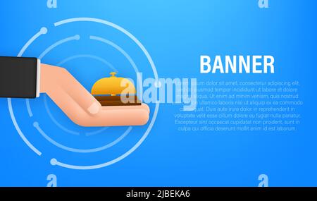 Realistic gold icon of reception bell on white backdrop. Customer help Stock Vector