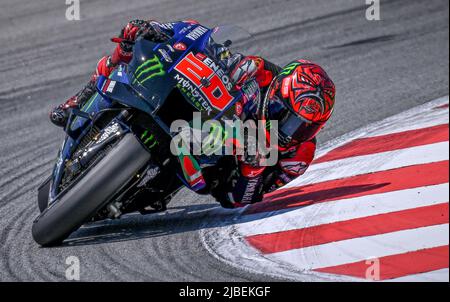 Barcelona. 5th June, 2022. Fabio Quartararo Monster Energy Yamaha rides during the race of the MotoGP Gran Premi Monster Energy de Catalunya at Circuit de Catalunya in Barcelona, Spain, on June 5, 2022 Credit: Pablo Morano/Xinhua/Alamy Live News Stock Photo