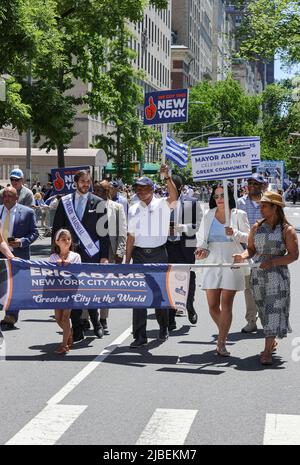 New York, NY, USA. 5th June, 2022. Fifth Avenue, New York, USA, June 05, 2022 - New York City Mayor Eric Adams along with Thousands of People Marched on the Greek Independence Day Parade today in New York City.Photo: Luiz Rampelotto/EuropaNewswire.PHOTO CREDIT MANDATORY. (Credit Image: © Luiz Rampelotto/ZUMA Press Wire) Stock Photo