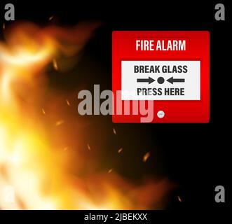 Red fire alarm bell. Alarm system signal device. Prevention, emergency ...