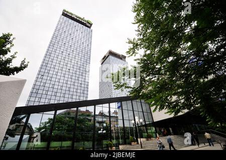 Raiffeisen BANK (iPoslovnica) in modern buildings in Sarajevo, Bosnia and Herzegovina. Stock Photo