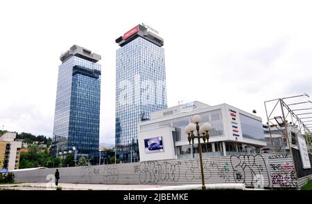 Raiffeisen BANK (iPoslovnica) in modern buildings in Sarajevo, Bosnia and Herzegovina. Stock Photo