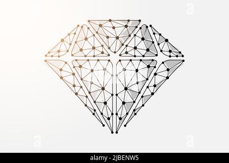 Diamond 3d low poly symbol with connected dots. Brilliant, gem, luxury design vector illustration. Jewelry polygonal wireframe Stock Vector