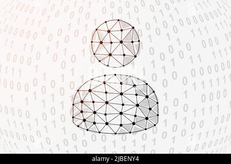 User avatar 3d low poly symbol with binary code background. Teamwork design vector illustration. Profile polygonal symbol with connected dots Stock Vector