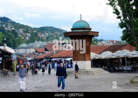 The Sebilj is an iconic wooden fountain built in the 18th century & resembling an ornate kiosk. Stock Photo