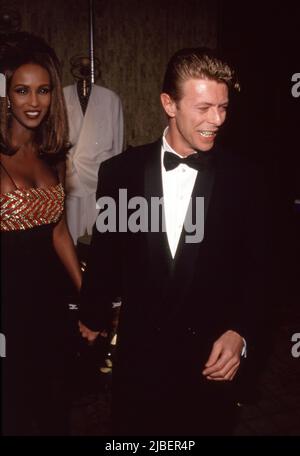 David Bowie and Iman attend Sixth Annual American Cinematheque Awards on March 22, 1991 at the Century Plaza Hotel in Century City, California. Credit: Ralph Dominguez/MediaPunch Stock Photo