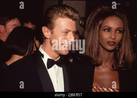 David Bowie and Iman attend Sixth Annual American Cinematheque Awards on March 22, 1991 at the Century Plaza Hotel in Century City, California. Credit: Ralph Dominguez/MediaPunch Stock Photo