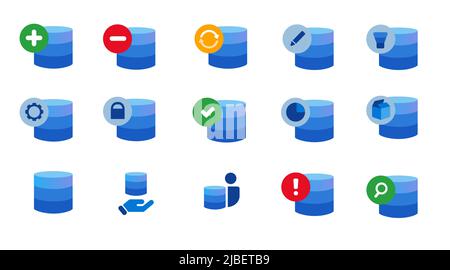 Database data center technology icon set collection blue isolated Stock Vector
