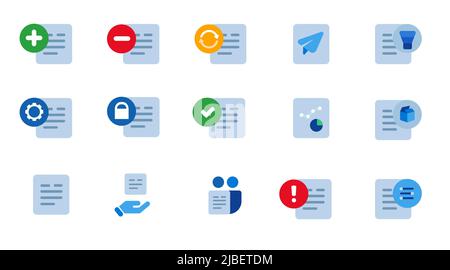 Document paper page doc sharing icon set collection grey isolated file management design isolated Stock Vector