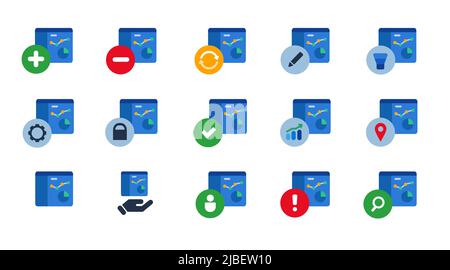 Analytics data report statistics diagram pie chart icon set collection blue vector Stock Vector