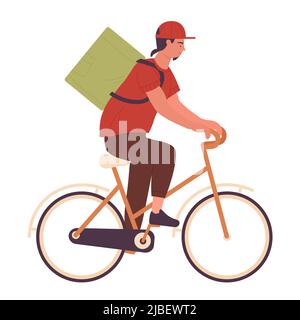 Delivery service courier on bicycle. Food express shipping, online ordering vector illustration Stock Vector