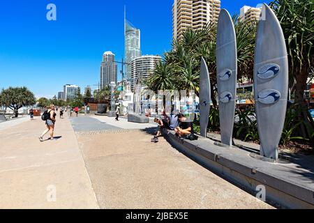 Queensland Australia /  Tourists and locals alike enjoy the sunshine, seaside and beach at Surfers Paradise. Stock Photo