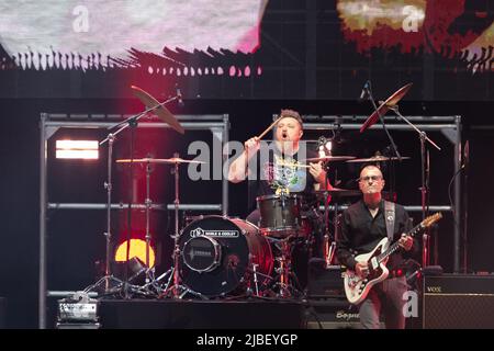 Reggio Emilia, Italy. 4th June 2022. The Italian singer Luciano Ligabue alias Ligabue during his live performs in RCF Arena Stock Photo