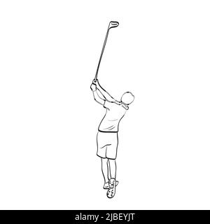 line art man hitting golf ball illustration vector hand drawn isolated on white background Stock Vector