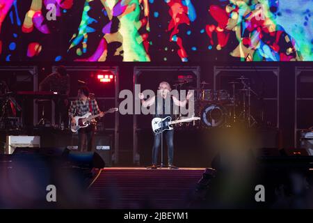 Reggio Emilia, Italy. 4th June 2022. The Italian singer Luciano Ligabue alias Ligabue during his live performs in RCF Arena Stock Photo