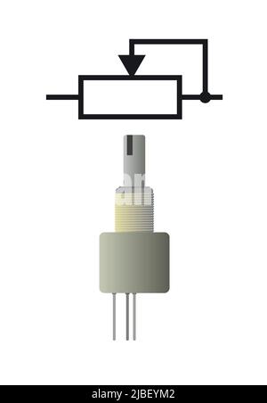 Variable resistor. Radio component. Radio electronic circuit. Symbolic designation. Isolated on white background. Single object icon. Vector Stock Vector