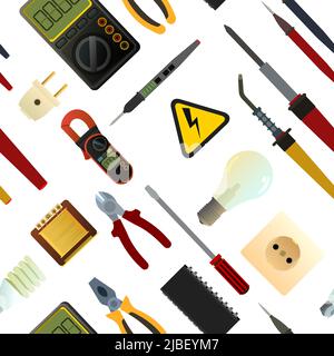 Tools for electrician. Repair of radio electronic and microprocessor equipment. Spare parts components and service. Isolated on white background Stock Vector