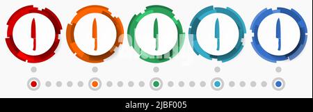 Kitchen kinfe concept vector icon set, flat design pointers, infographic template Stock Vector