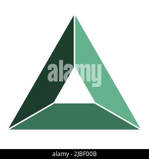 Triangle infographic template icon. Graphic symbol layout, green on white background. 3 separated steps diagram. Simple multicolored flat design vecto Stock Vector