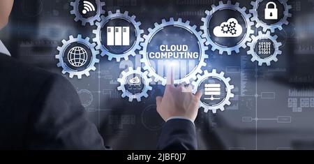 Cloud computing data storage software infrastructure. Mixed media Stock Photo