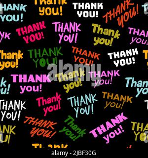 Thank you pattern. Decorative words templates with handwriting colored text recent vector seamless background Stock Vector