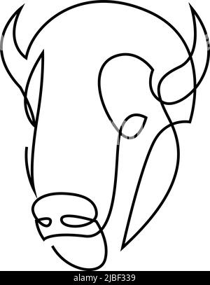 One continuous single line of buffalo head poster banner isolated on ...