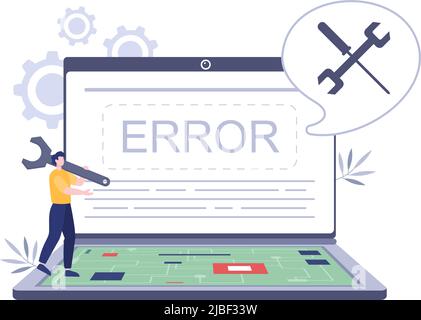 Computer Repair or Service Flat Cartoon Illustration with Tools Repairman Electronics for for Data Recovery Center and Crash on PC Stock Vector