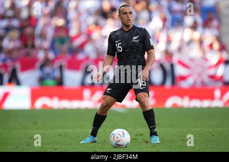 Barcelona, Spain. June 5, 2022, Clayton Lewis of New Zealand during the friendly match between Peru and New Zealand played at RCDE Stadium on June 5, 2022 in Barcelona, Spain. (Photo by Bagu Blanco / PRESSINPHOTO) Stock Photo