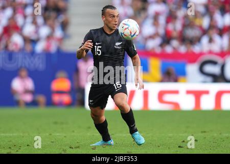 Barcelona, Spain. June 5, 2022, Clayton Lewis of New Zealand during the friendly match between Peru and New Zealand played at RCDE Stadium on June 5, 2022 in Barcelona, Spain. (Photo by Bagu Blanco / PRESSINPHOTO) Stock Photo