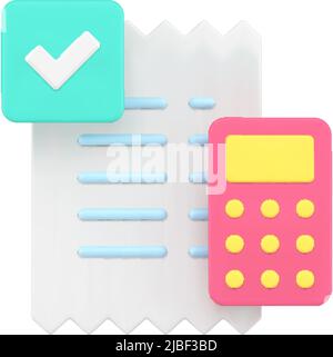 White ragged paycheck business legal form tax calculation front view realistic 3d icon vector illustration. Payment paper document checking data count Stock Vector