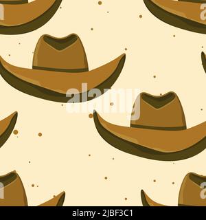 Seamless pattern with Cowboy hat on color background. Vector drawing illustration for icon, game, packaging, fabric, textile. Wild west, western Stock Vector