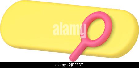 Yellow glossy website browser diagonal magnifying glass diagonal placed 3d icon vector illustration. Realistic internet searching bar digital text fie Stock Vector