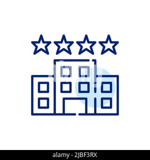 Hotel building with 4 stars. Pixel perfect, editable stroke line art icon Stock Vector