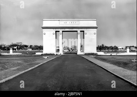 Black Star Gate was constructed in 1961 on Independence Square in Accra, Ghana. This image was taken shortly after it was completed. Stock Photo