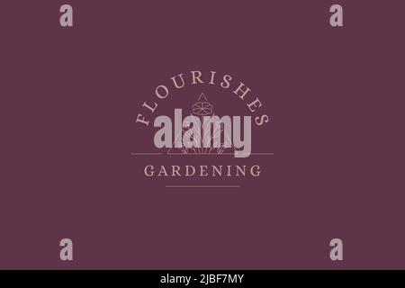Organic wildflower bouquet minimalist triangle frame eco friendly decorative design logo vector illustration. Natural meadow flower botanical blossom Stock Vector
