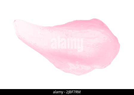 Pink cream smear with bubbles isolated on white background top view Stock Photo