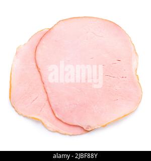 Two smoked ham fillet loin slices isolated on white background top view Stock Photo