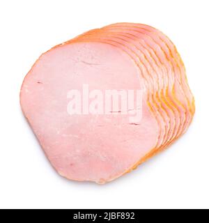 Smoked ham fillet loin slices isolated on white background top view Stock Photo