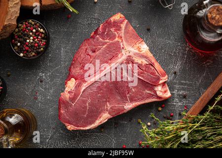 Top view on raw t bone steak meat Stock Photo