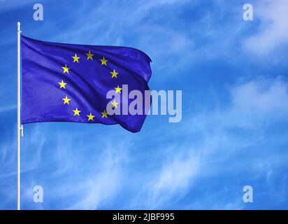 National flag of European Union on a flagpole Stock Photo