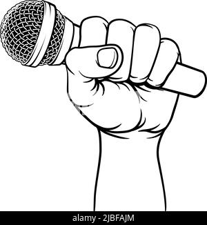 Fist Hand Holding Mic Microphone Cartoon Icon Stock Vector