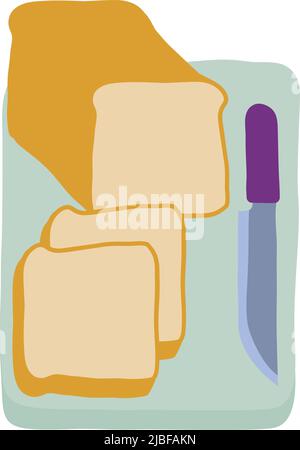 Sliced Bread and Knife On Chopping Cutting Board Stock Vector