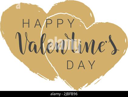 Vector illustration. Handwritten lettering of Happy Valentines Day. Objects isolated on white background. Stock Vector