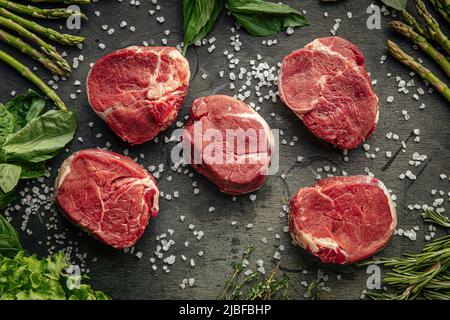 Top view on raw fillet mignon steaks Stock Photo