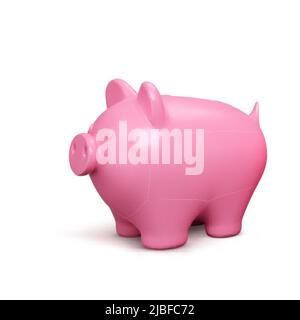 3D realistic piggy bank. Pink pig isolated on white background. Piggy bank concept of money deposit and investment. Vector illustration Stock Vector