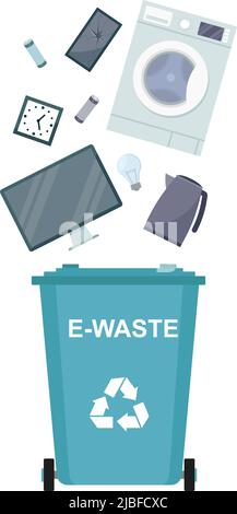 Garbage bin with e-waste, electronic waste, recycling garbage, vector illustration Stock Vector