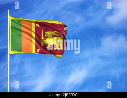 National flag of Sri Lanka on a flagpole Stock Photo