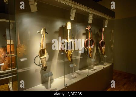 Museum of Kazakh national instruments/Almaty, Kazakhstan - April 10, 2014; Showing different types of Kazakh folk musical instruments Stock Photo